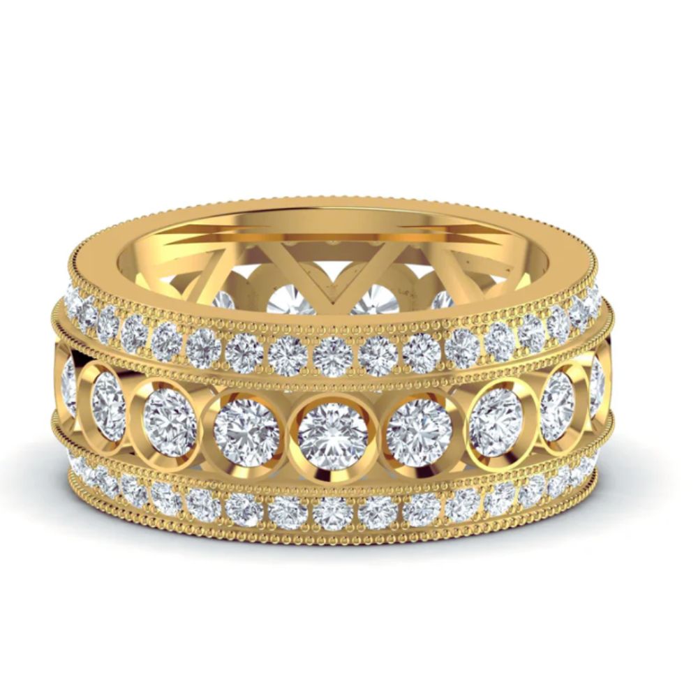 4.25CT Three Row Round Diamond Gold Wedding Band Ring