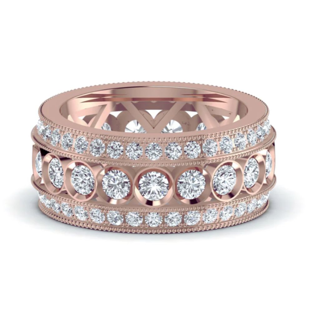 4.25CT Three Row Round Diamond Gold Wedding Band Ring