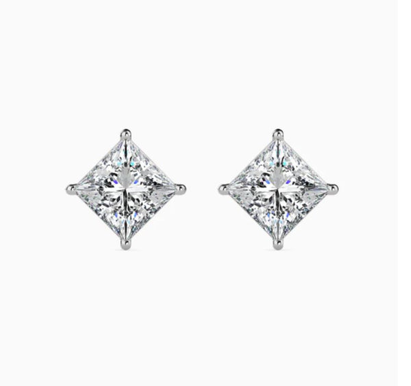 Princess Cut Silver Studs | 925 Sterling Silver