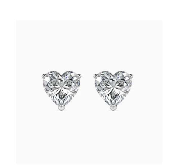 Heart-Shaped CZ Stud Earrings in 925 Sterling Silver