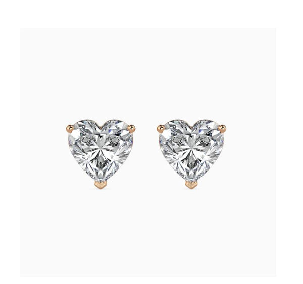 Heart-Shaped CZ Stud Earrings in 925 Sterling Silver