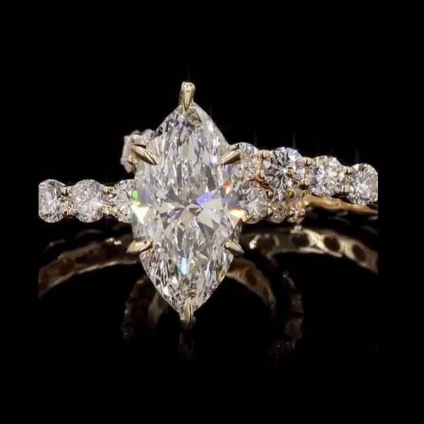 Luxury Marquise Solitaire Ring with Side Diamonds