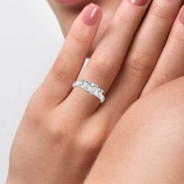 Classic Princess Cut Three Stone Ring 925 Sterling Silver
