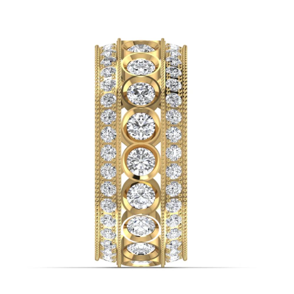 4.25CT Three Row Round Diamond Gold Wedding Band Ring