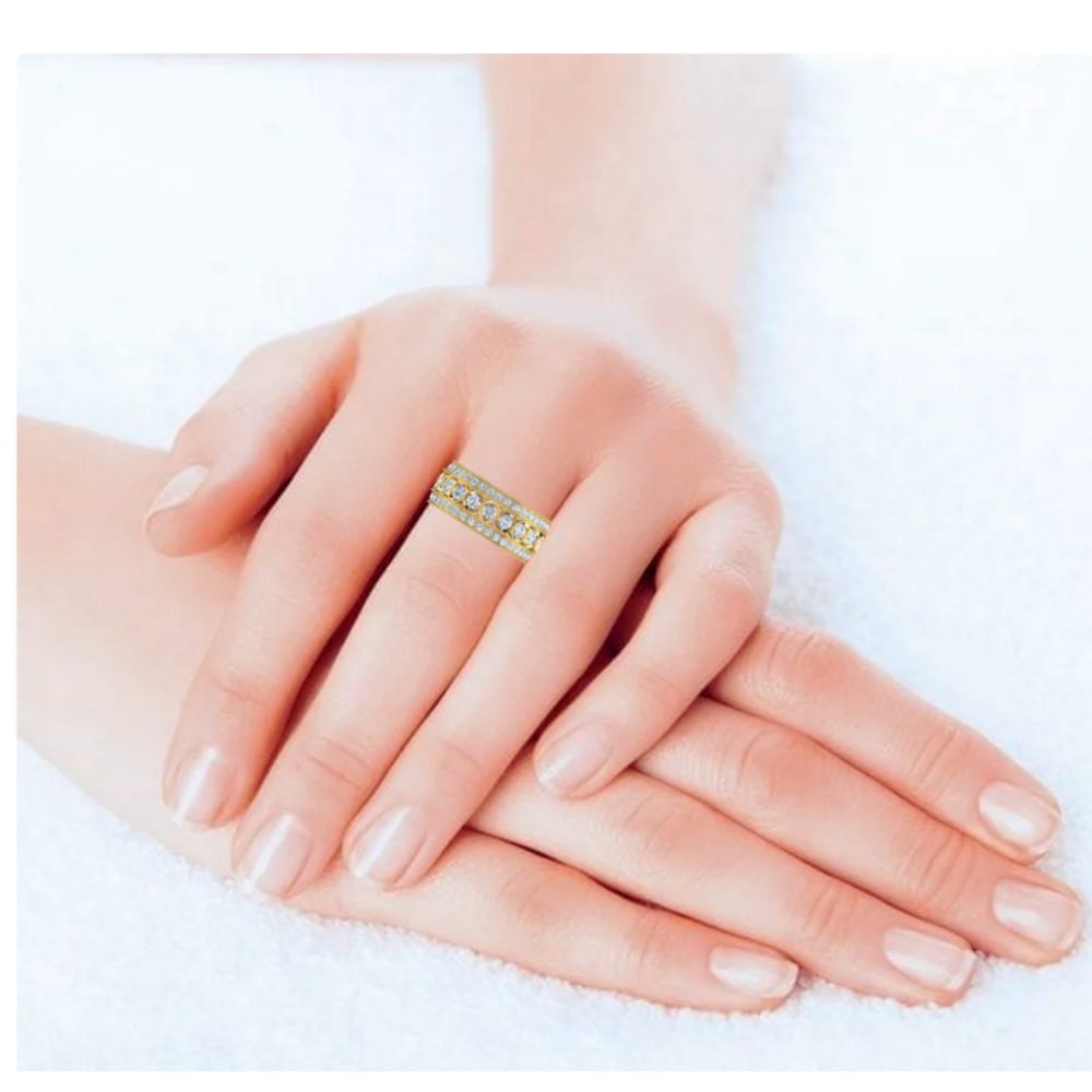 4.25CT Three Row Round Diamond Gold Wedding Band Ring